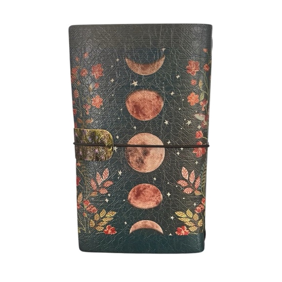 Travelers Notebook Journal Refillable Faux Leather A3 Flowers Moon Phases Blue - Picture 2 of 7